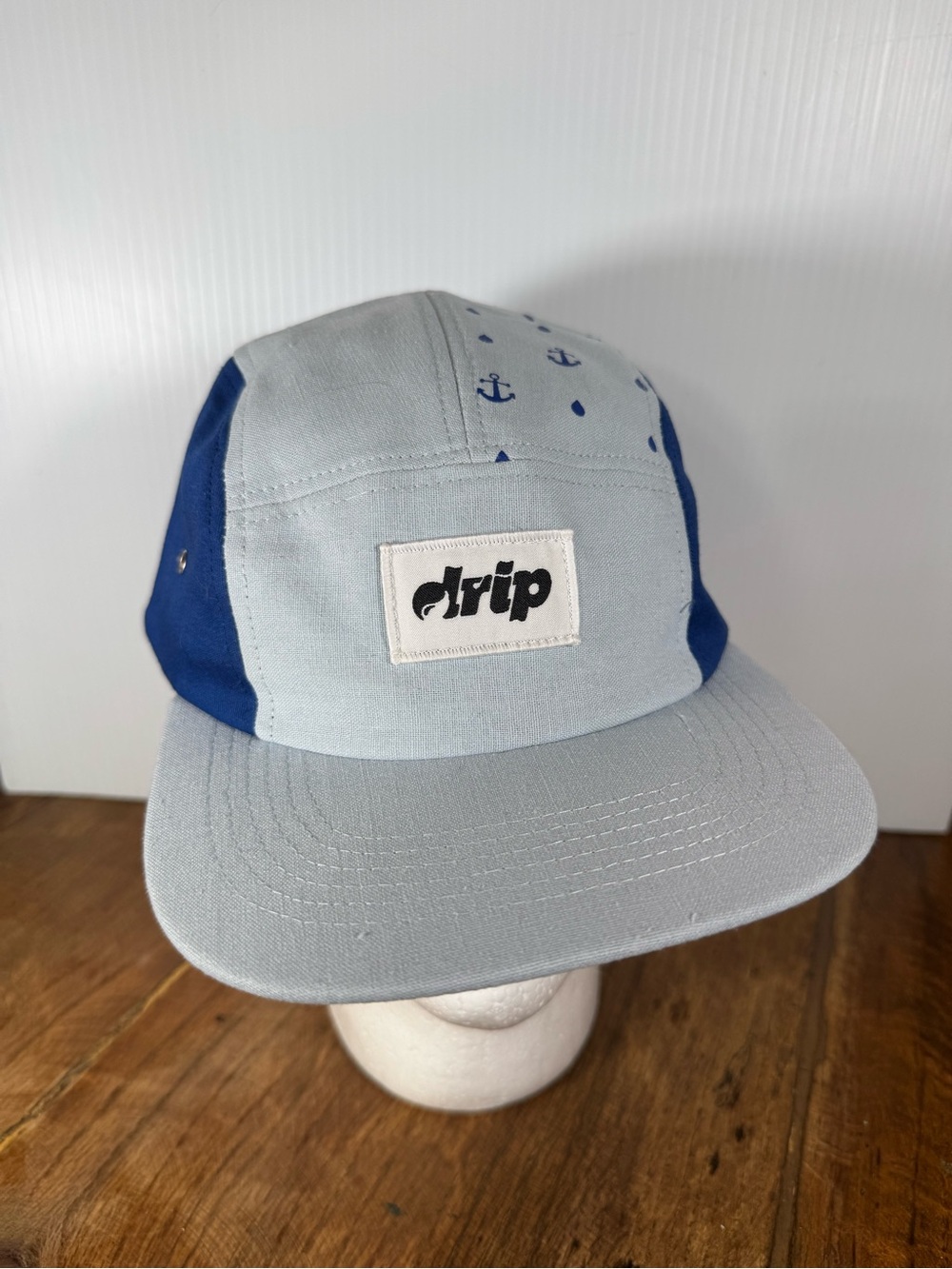 Drip Light Blue & Royal Blue 5-Panel Cap anchor / nautical theme NWOT